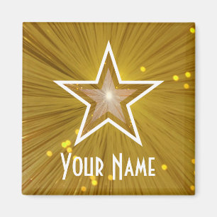 Aimant carré d'aimant frigo "Gold" Star "Your Name"