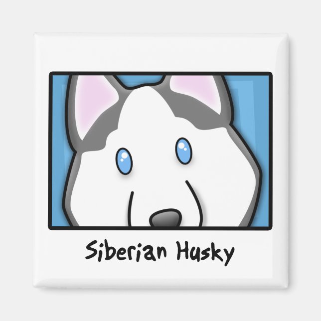 Aimant Carré de dessin Siberian Husky (Devant)