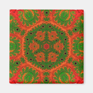 Aimant Carré de kaléidoscope orange et vert