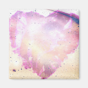 Aimant carré en forme de cœur à l'aquarelle rose