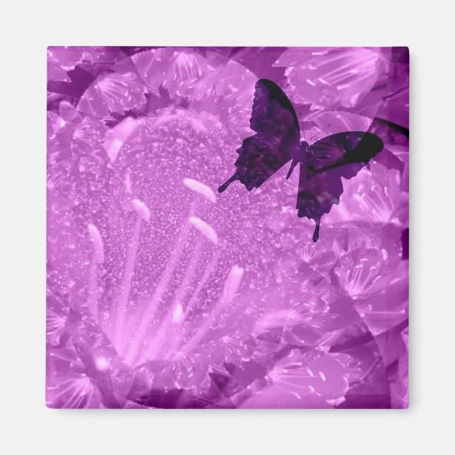 Aimant carré floral Papillon Violet (Devant)