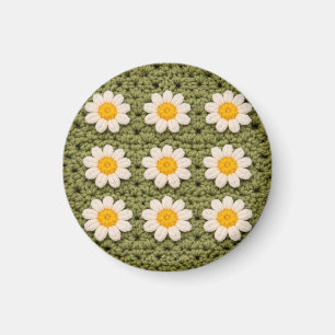 Aimant Carré grand-mère Daisy verte Motif de crochet flor
