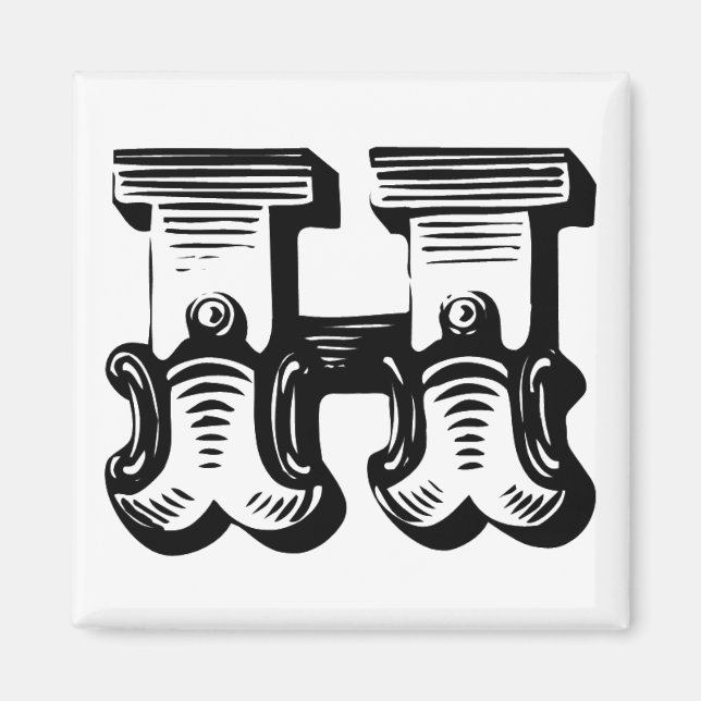 Aimant carré H lettre fantaisie (Devant)