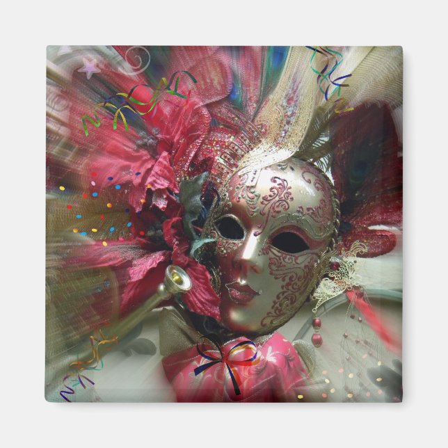 Aimant Carré magnétique d'art fantastique de carnaval rou (Devant)