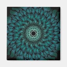 Carré magnétique d'art mandala Zentangle sarcelle