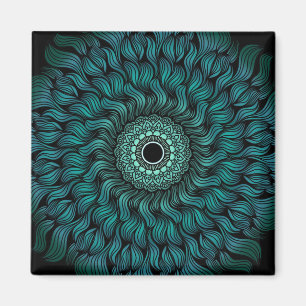 Aimant Carré magnétique d'art mandala Zentangle sarcelle