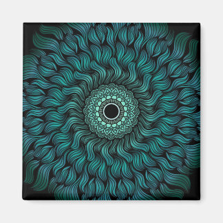 Aimant Carré magnétique d'art mandala Zentangle sarcelle