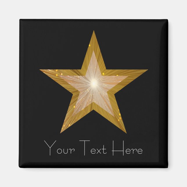 Aimant Carré magnétique Gold Star 'Your Text' (Devant)