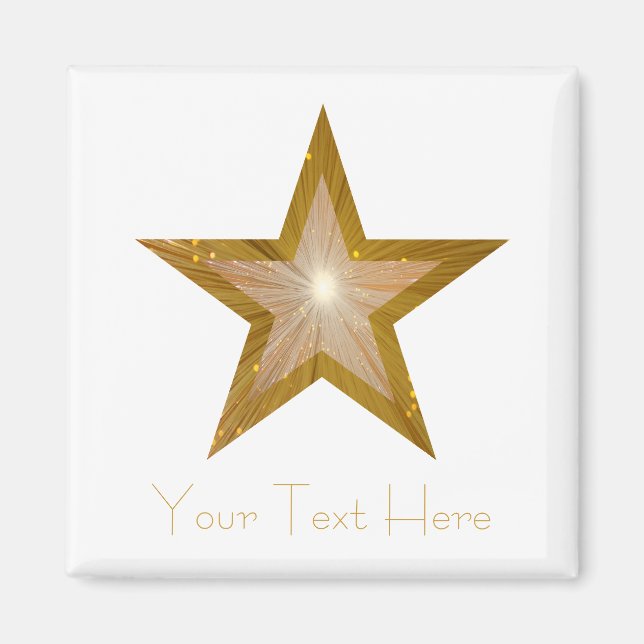 Aimant Carré magnétique Gold Star 'Your Text' (Devant)