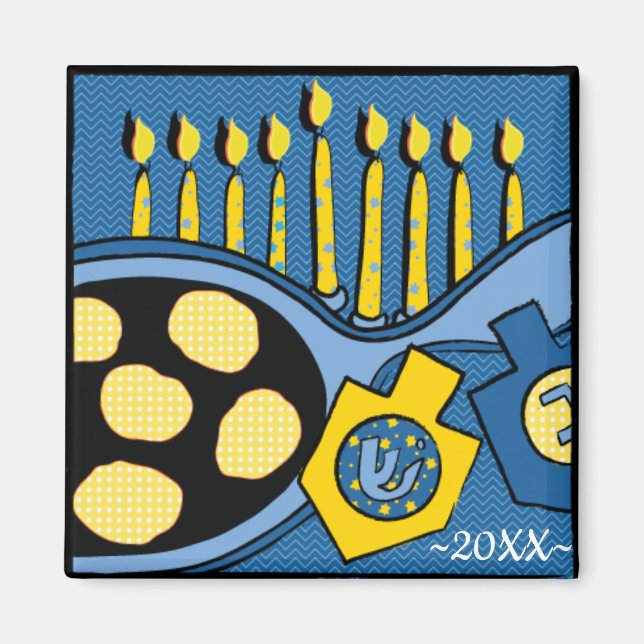 Aimant Carré magnétique Hanoukka Latkes et crème aigre (Devant)