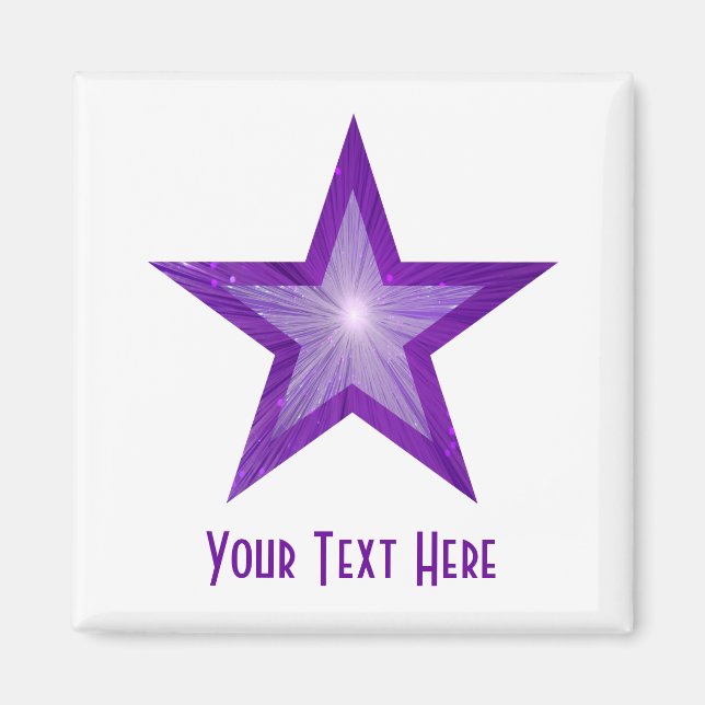 Aimant Carré magnétique Purple Star 'Your Text' blanc (Devant)