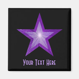 Aimant Carré magnétique Purple Star 'Your Text' noir