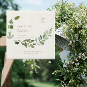 Aimant Carré Mariage Eucalyptus Cream Enregistrer la date