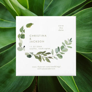 Aimant Carré Mariage Eucalyptus Enregistrer la date Gold 