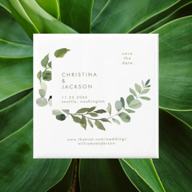 Aimant Carré Mariage Eucalyptus Enregistrer la date Gold  (Créateur téléchargé)