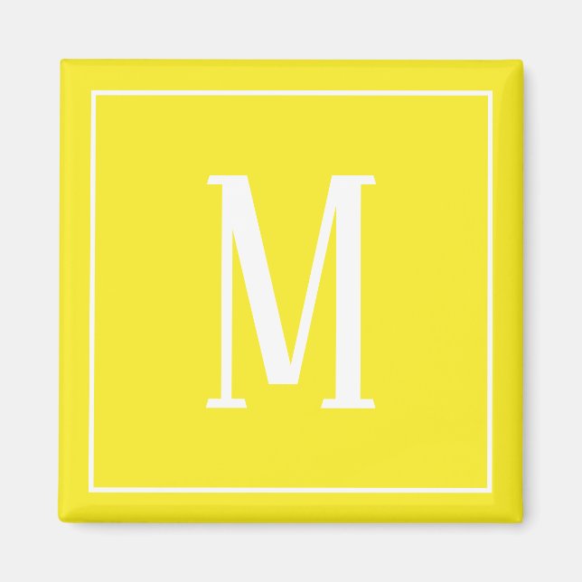 Aimant carré monogramme blanc sur fond jaune (Devant)