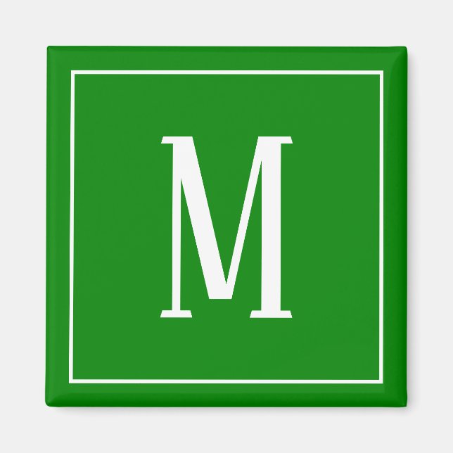 Aimant carré Monogramme blanc sur fond vert (Devant)