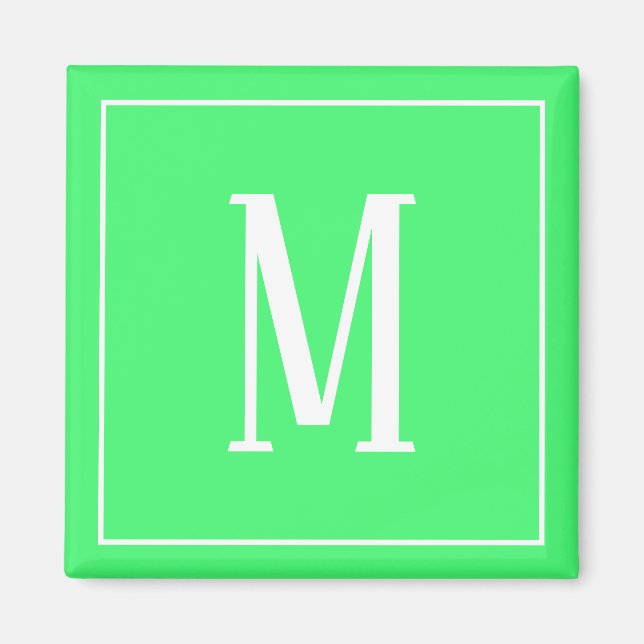 Aimant carré Monogramme blanc sur fond vert clair (Devant)