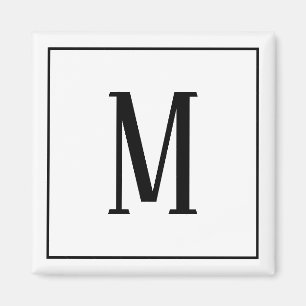 Aimant carré monogramme noir sur fond blanc