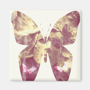 Aimant carré Papillon Rose