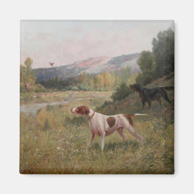 Aimant Carré Pointer et Gordon Setter (Devant)