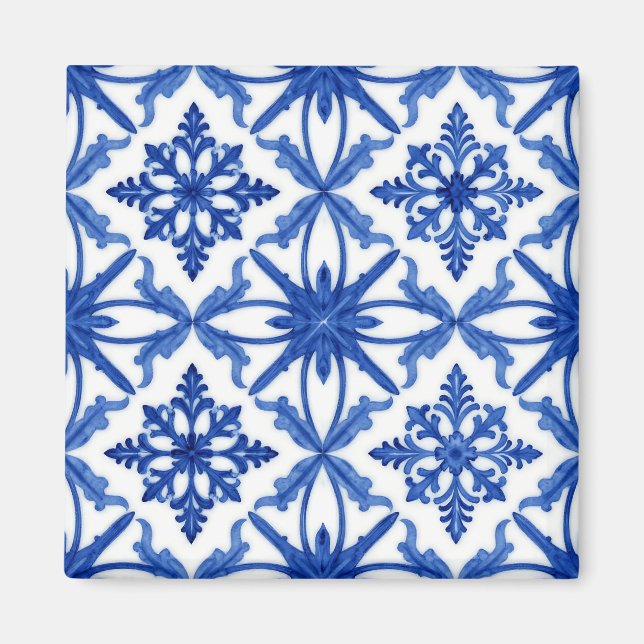 Aimant Carreau Azulejo Floral Bleu Blanc (Devant)