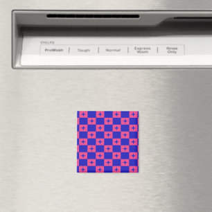Aimant Carreau bleu et rose à carreaux avec motif à paill