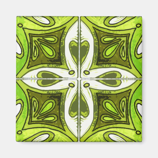 Aimant Carreaux de coeur inspirés par Azulejos Vert portu (Devant)