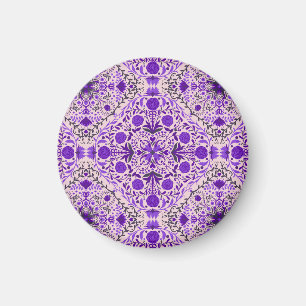 Aimant Carreaux floraux en violet et coton bonbon rose