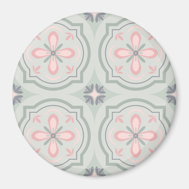 Aimant Carreaux Floraux Pastel Vert (Devant)