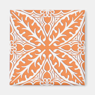 Aimant Carreaux marocains - corail orange et blanc