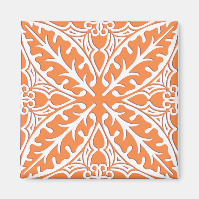 Aimant Carreaux marocains - corail orange et blanc (Devant)