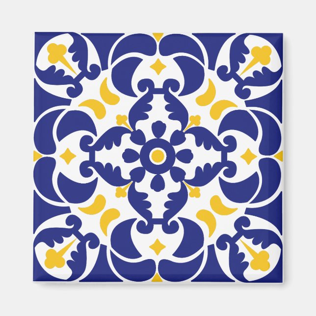 Aimant Carreaux méditerranéens Motif bleu et jaune (Devant)