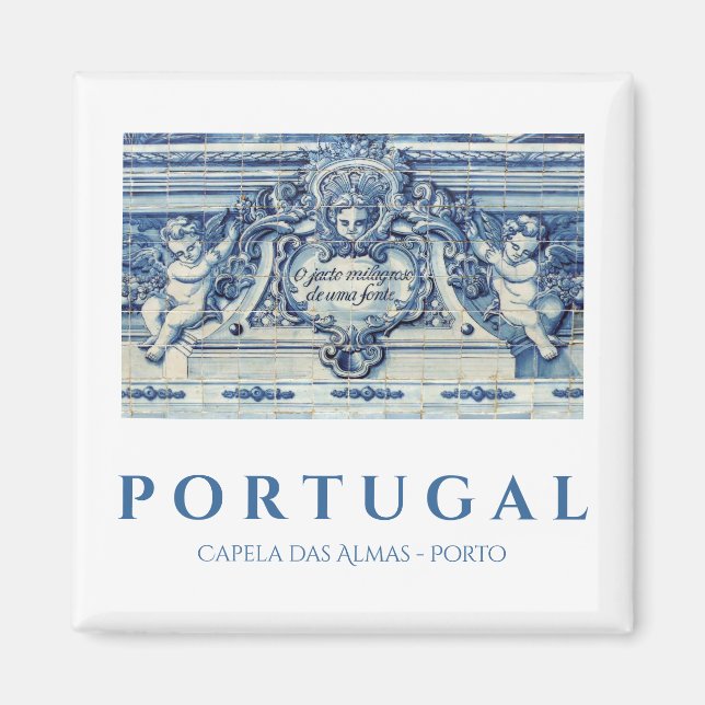 Aimant Carreaux portugais bleus avec anges (Devant)