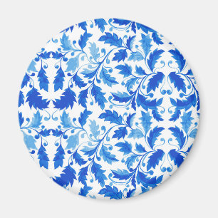 Aimant Carreaux portugais Fleurs et feuilles bleues