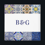 Aimant Carreaux portugais méditerranéens mariage Favorise<br><div class="desc">Décor moderne et rustique de tuiles portugaises méditerranéennes motif mariage. Un design méditerranéen coloré qui utilise différents motifs de tuiles vintages pour créer un design mariage d'été élégant. Une charmante décoration de carreaux méditerranéens d'influence portugaise, italienne et espagnole utilisant une typographie de script classique. Un élégant carrelage portugais à thème...</div>