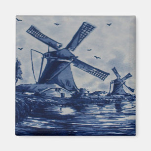 Aimant Carrelage Bleu Delft antique - Windmills by the Wa