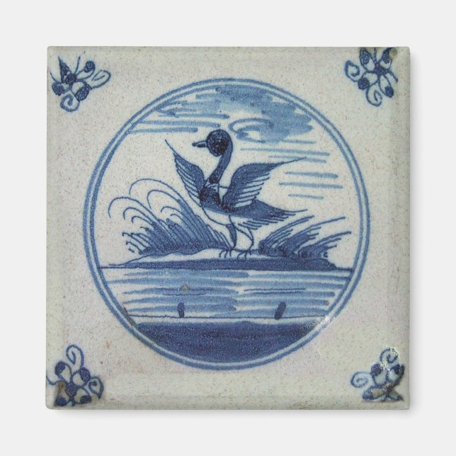 Aimant Carrelage bleu Delft - Canard dans l'eau Pinbac (Devant)