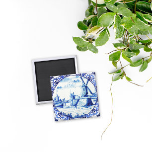 Aimant Carrelage Bleu Delft Vintage Windmill Peinture
