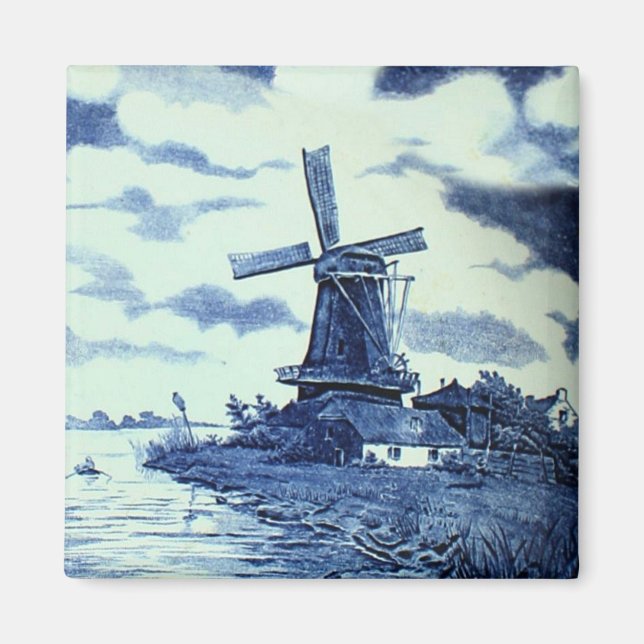 Aimant Carrelage bleu vintage Delft - Pinback moulin (Devant)