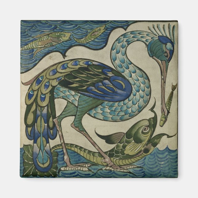 Aimant Carrelage design du héron et du poisson, par Walte (Devant)