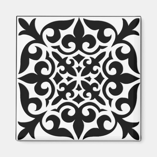 Aimant Carrelage marocain - blanc avec arrière - plan noi (Devant)