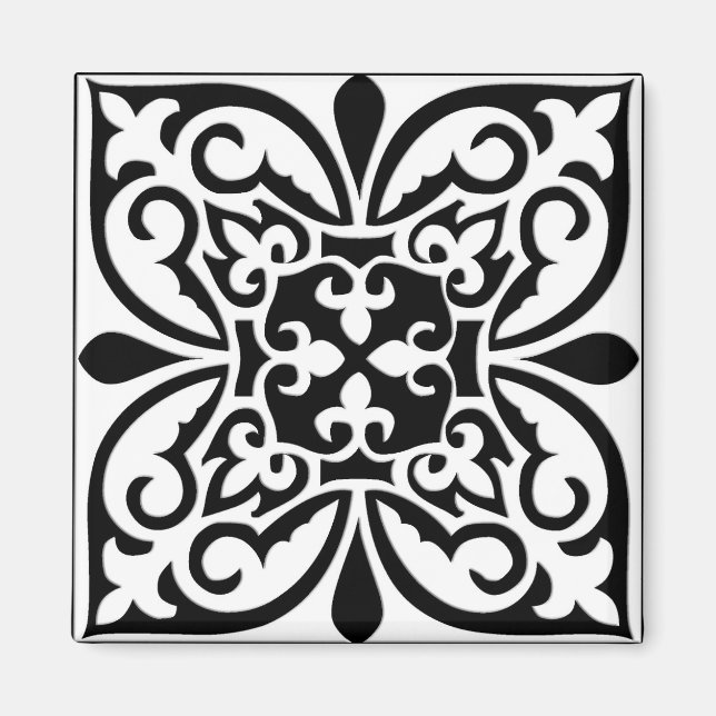 Aimant Carrelage marocain - blanc avec arrière - plan noi (Devant)