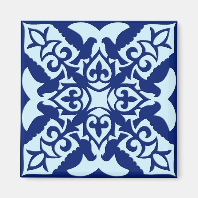 Aimant Carrelage marocain - bleu marine et bleu clair (Devant)