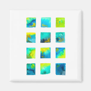 Aimant Carrés bleus aquarelle abstraite