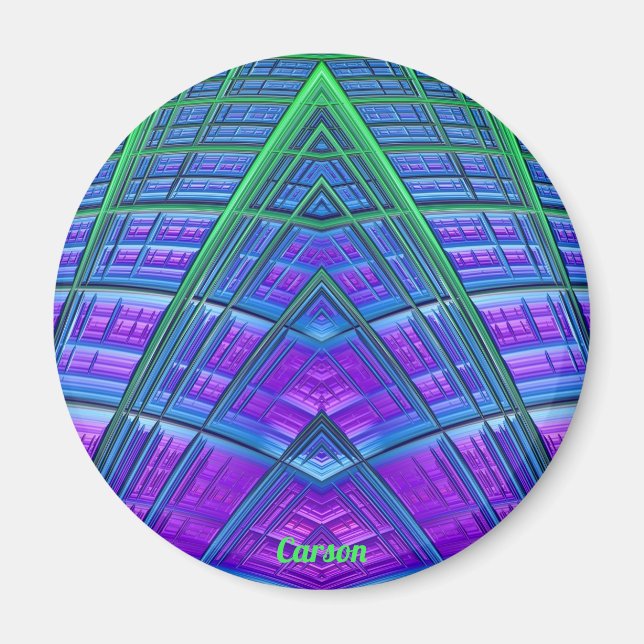 Aimant CARSON ~ Bleu, vert et violet ~Fractal Abstrait (Devant)