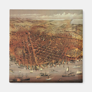 Aimant Carte aérienne antique, ville de San Francisco, Ca