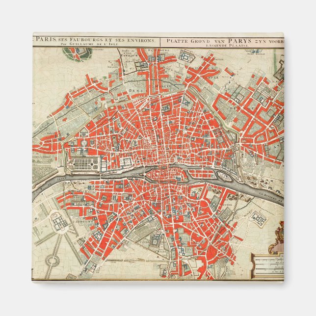 Aimant Carte ancienne de Paris France (1721–1774) (Devant)