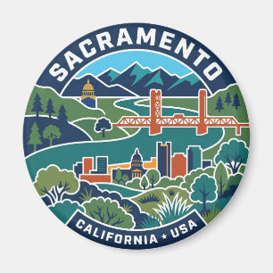 Aimant Carte ancienne de Sacramento Californie