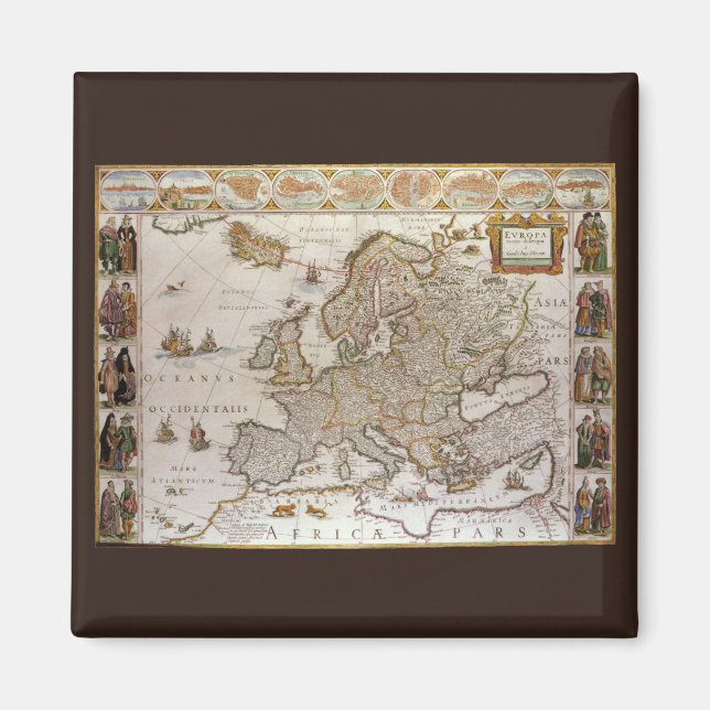 Aimant Carte antique de l'Europe par Willem Jansz Blaeu,  (Devant)